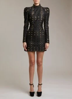 STUDDED MACRAMÉ SHORT DRESS