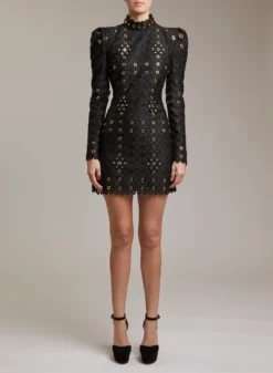 STUDDED MACRAMÉ SHORT DRESS