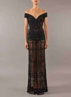Off-The-Shoulder Beaded Gown