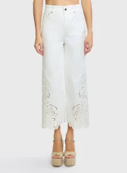 Embroidered Cropped Cotton Pants