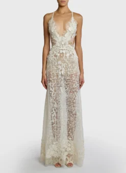 Embroidered Long Lace Dress