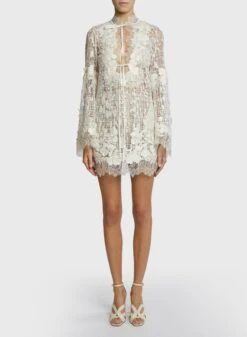 Embroidered Flared Lace Dress