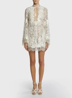 Embroidered Flared Lace Dress