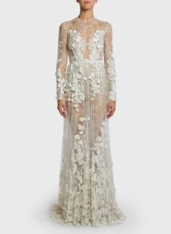 Embroidered Plunge Lace Dress