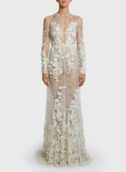 Embroidered Plunge Lace Dress