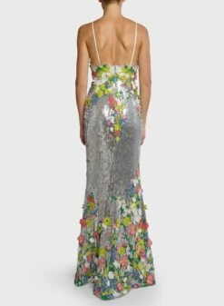 Sequin Embroidered Tulle Dress -ELIESAAB SHOP 15225 Silver 20Mutlicolor 3