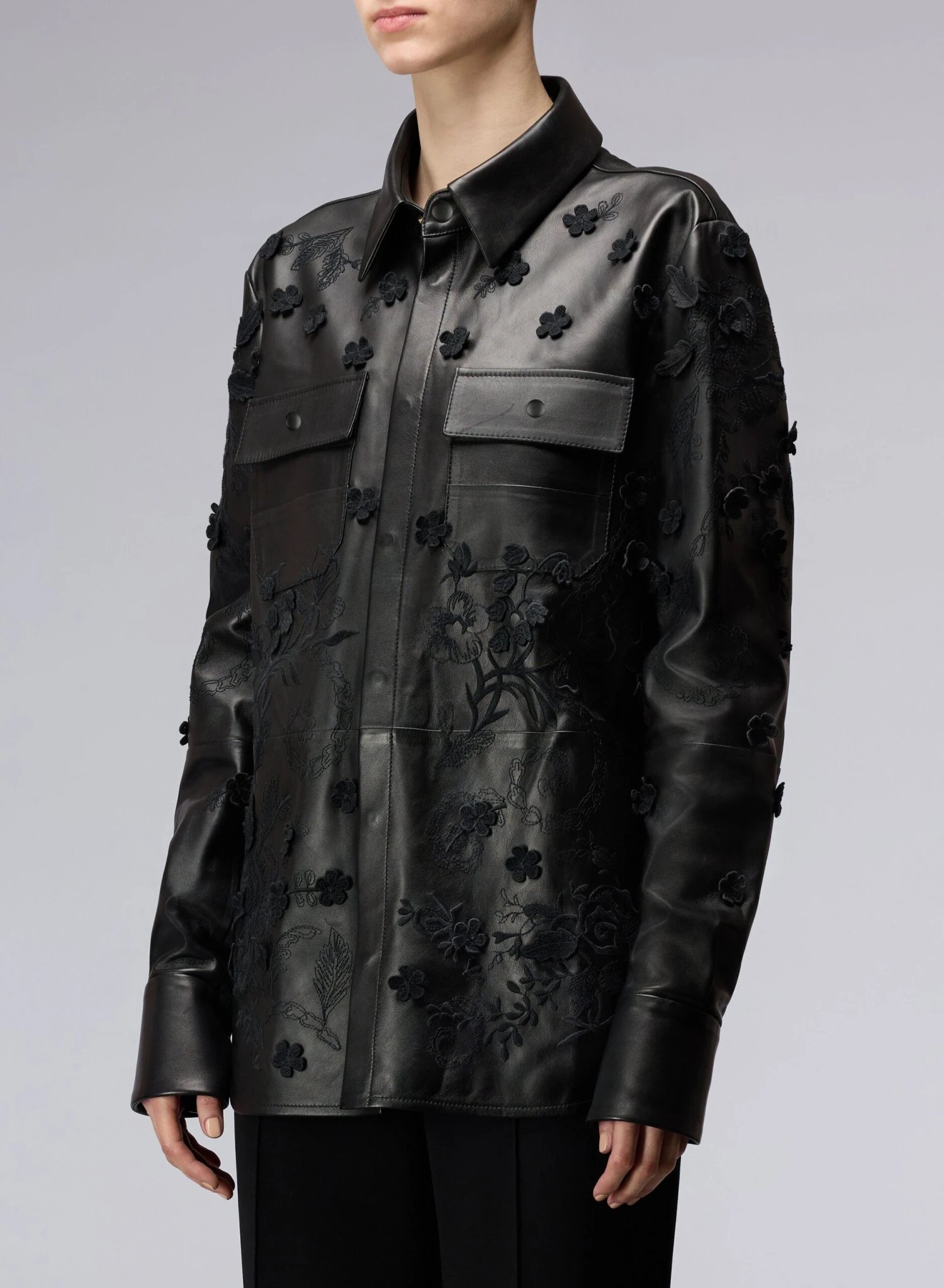 3D Embroidered Leather Jacket 2 3D Embroidered Leather Jacket - Image 2