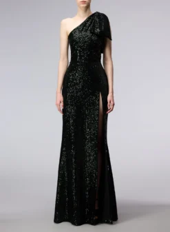 One-Shoulder Velvet And Sequins Dress