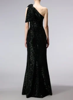 One-Shoulder Velvet And Sequins Dress -ELIESAAB SHOP 15468 GREEN 20 20BLACK 3 scaled