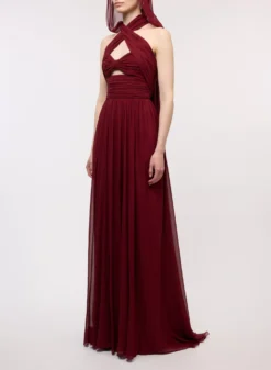Crossover Silk Dress -ELIESAAB SHOP 15631 DEEP 20RUBY 2 scaled