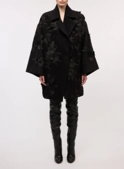 Embroidered Short Coat In Wool