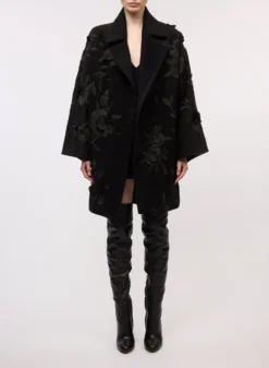 Embroidered Short Coat In Wool 7 Embroidered Short Coat In Wool -ELIESAAB SHOP 15667 BLACK 4 scaled