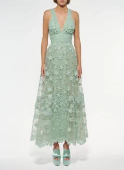 3D Floral Embroidered Long Dress