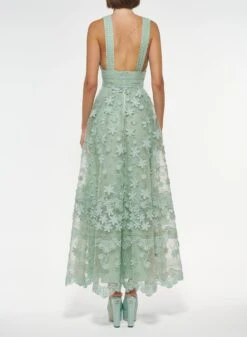 3D Floral Embroidered Long Dress -ELIESAAB SHOP D0030TU001 AQUAMARINE 3