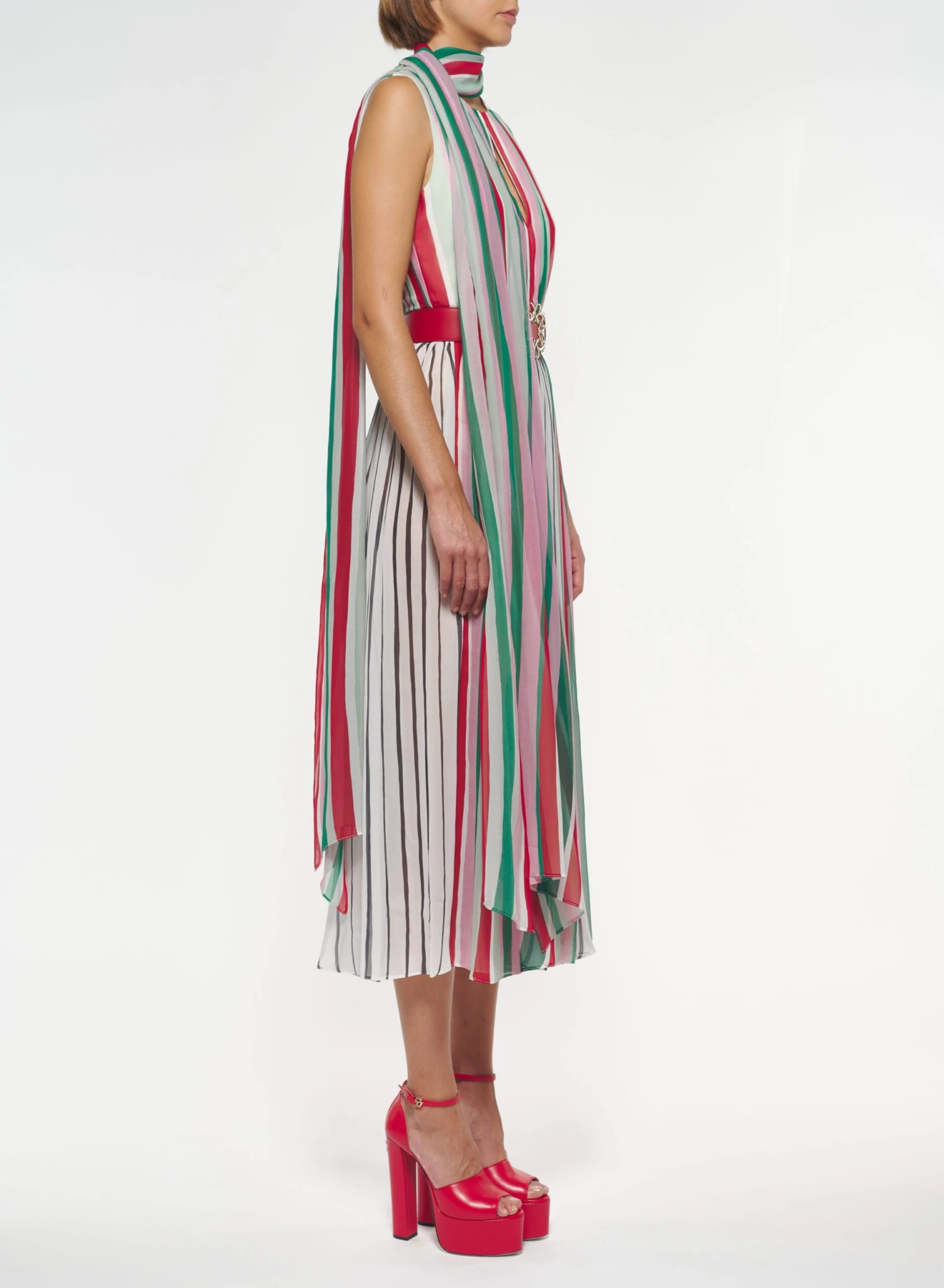 Stripes Print Silk Dress 3 Stripes Print Silk Dress - Image 3