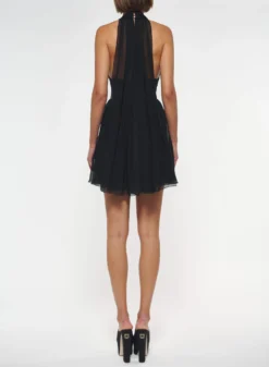 V-Neck Silk Short Dress -ELIESAAB SHOP D0099SI001 BLACK 3 scaled