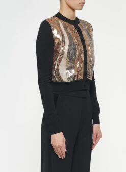 Sequin Embroidered Knit Cardigan 6 Sequin Embroidered Knit Cardigan -ELIESAAB SHOP KC002VYA01 BLACK 20AND 20GOLD 3