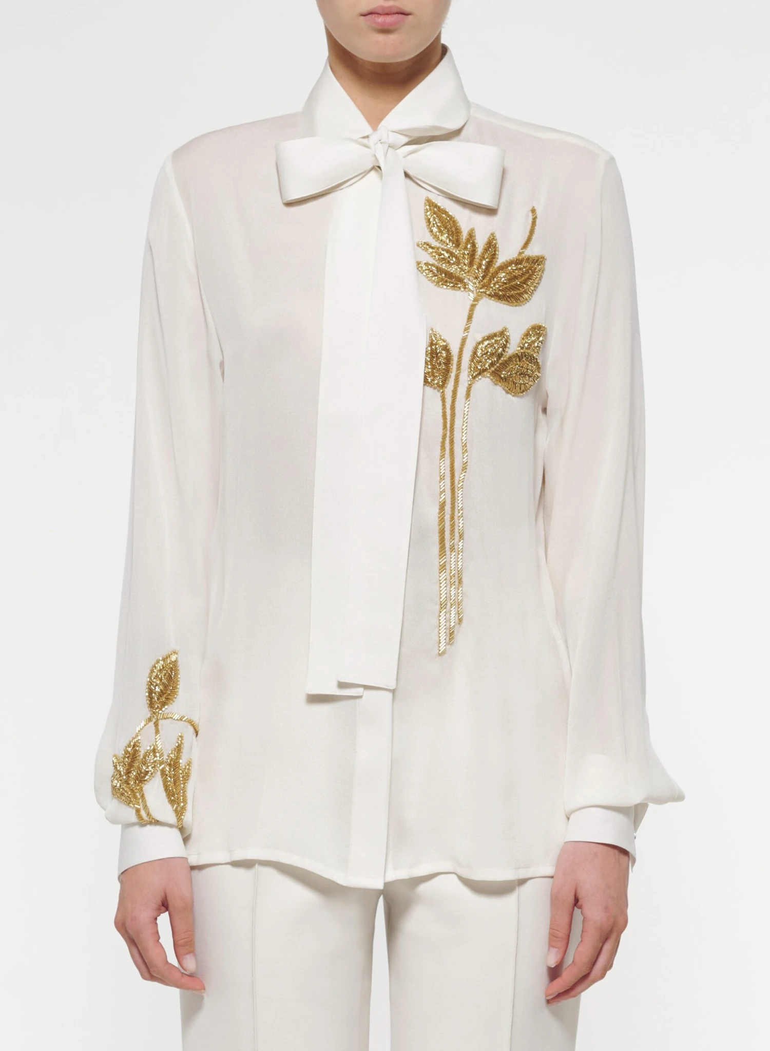 Gold Foliage Embroidered Silk Shirt 1 Gold Foliage Embroidered Silk Shirt