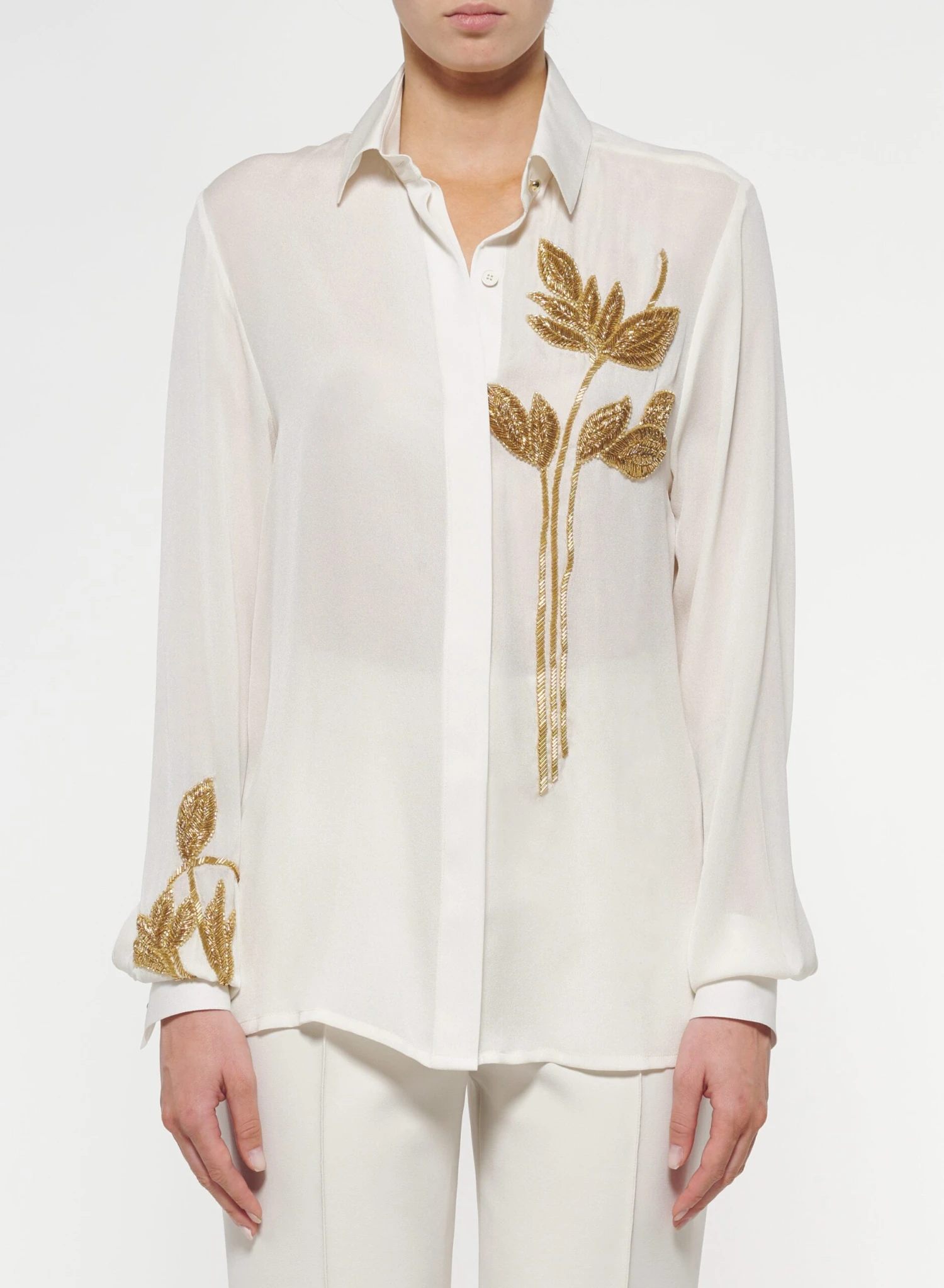 Gold Foliage Embroidered Silk Shirt 2 Gold Foliage Embroidered Silk Shirt - Image 2