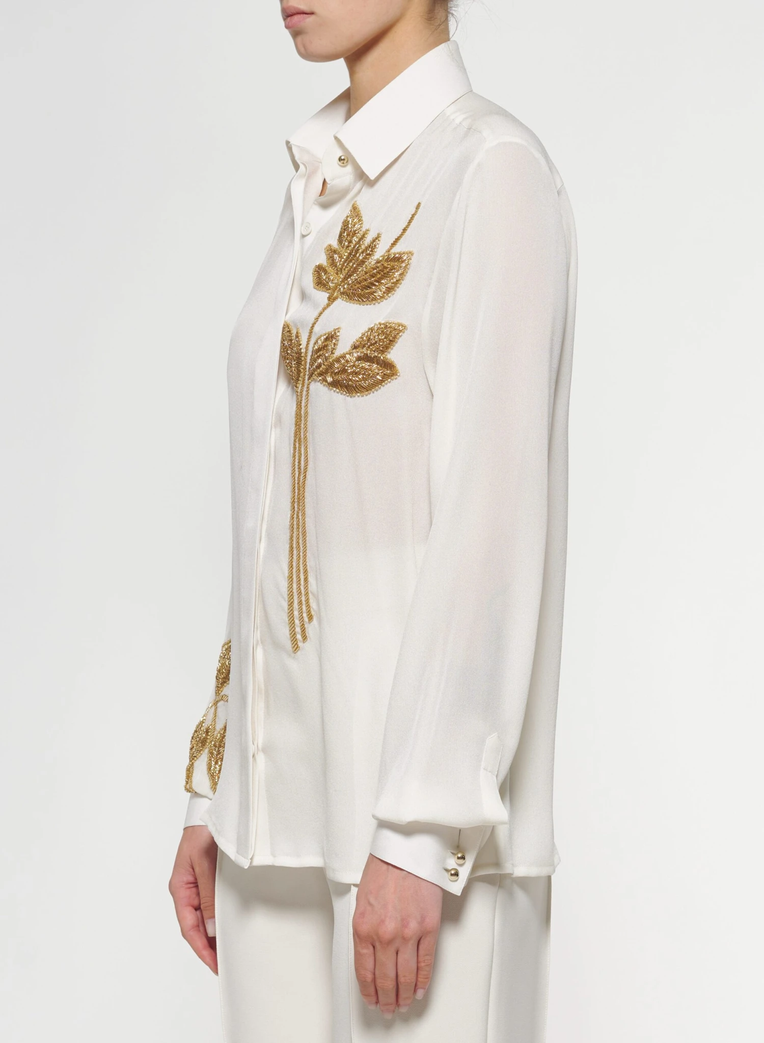 Gold Foliage Embroidered Silk Shirt 4 Gold Foliage Embroidered Silk Shirt - Image 4
