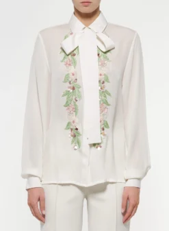 Floral Embroidered Silk Shirt