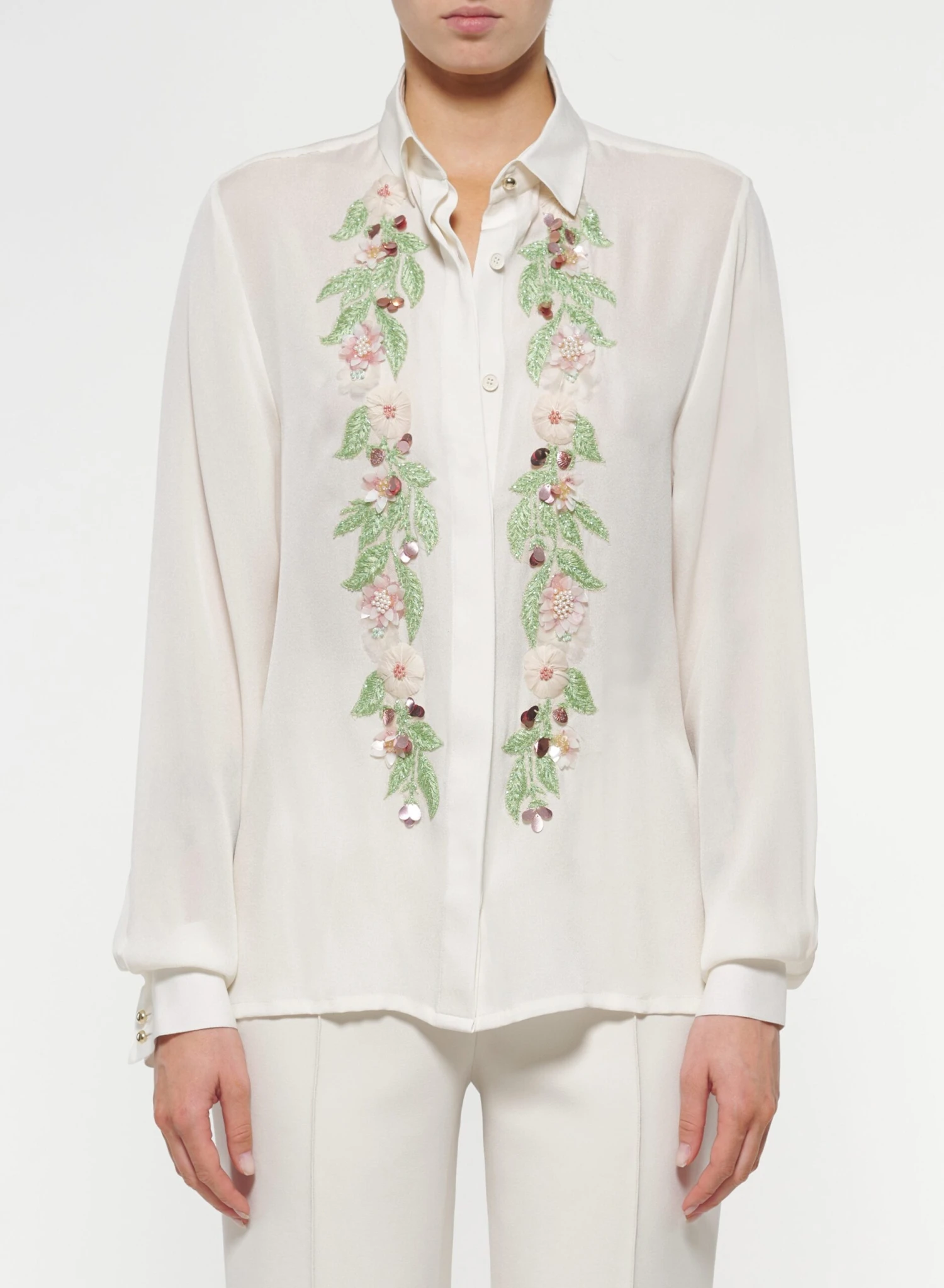 Floral Embroidered Silk Shirt 2 Floral Embroidered Silk Shirt - Image 2