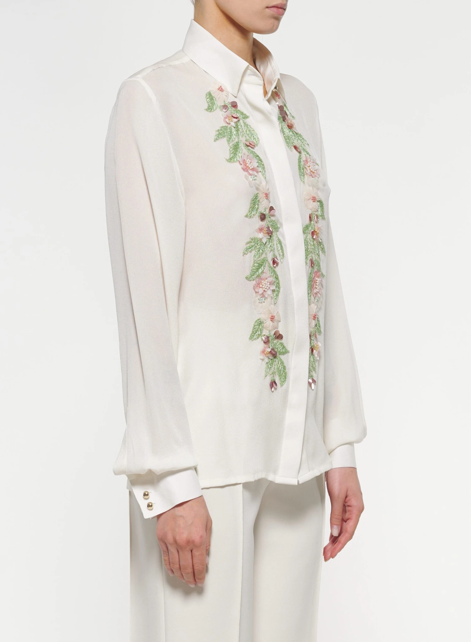 Floral Embroidered Silk Shirt 3 Floral Embroidered Silk Shirt - Image 3